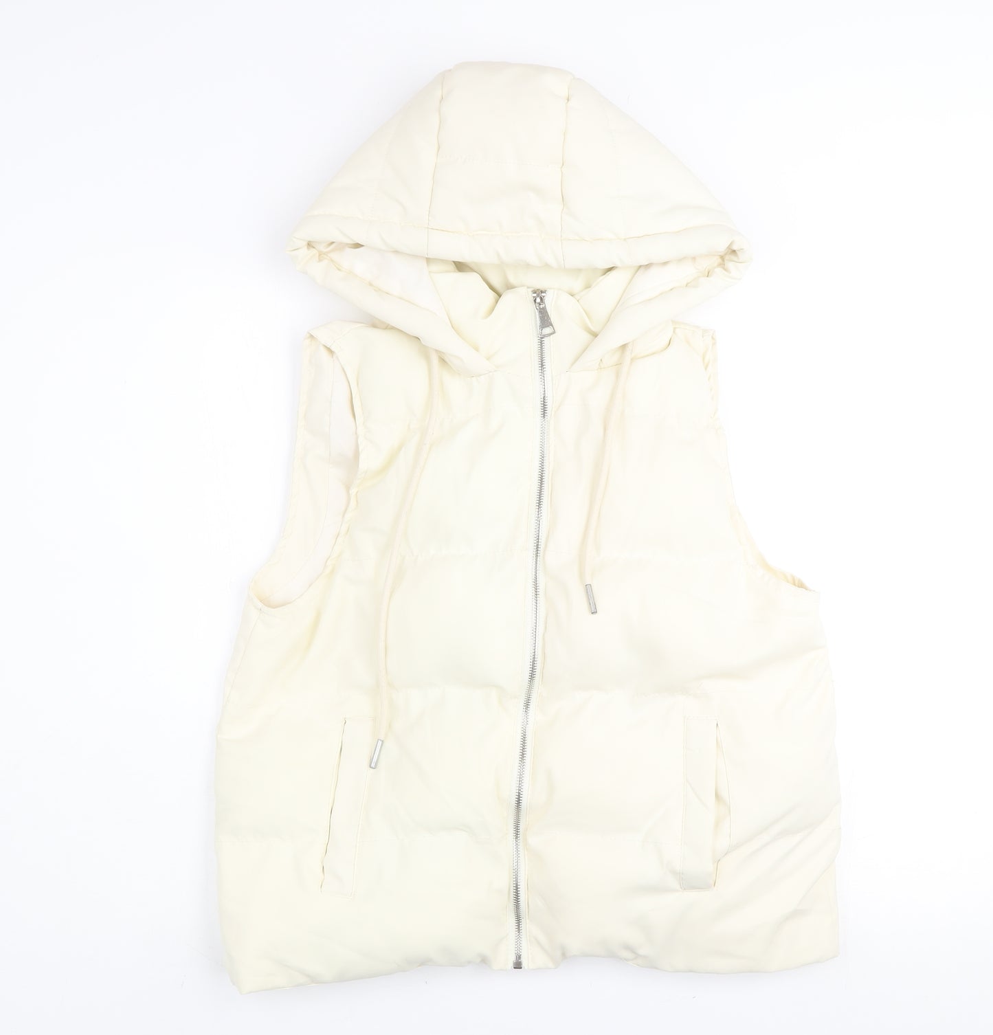 WHITE ICY Women Ivory Hooded Puffer Gilet Waistcoat Size M