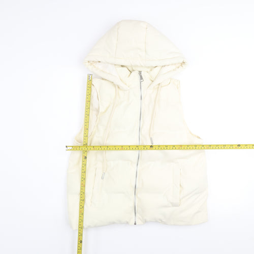 WHITE ICY Women Ivory Hooded Puffer Gilet Waistcoat Size M