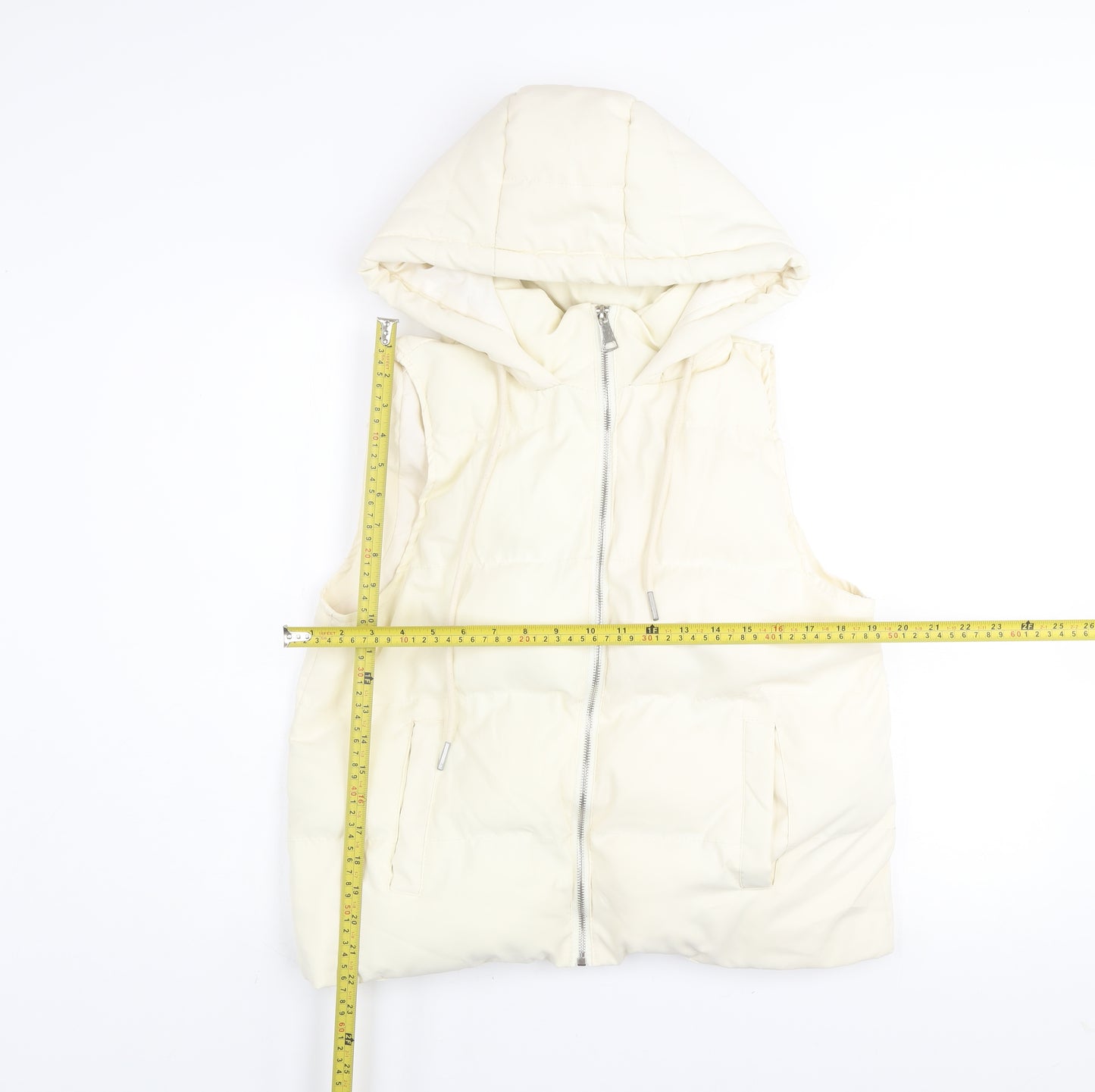 WHITE ICY Women Ivory Hooded Puffer Gilet Waistcoat Size M