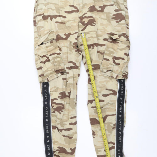 SIKSILK Men's Beige Camouflage Slim Tapered Jeans Size L