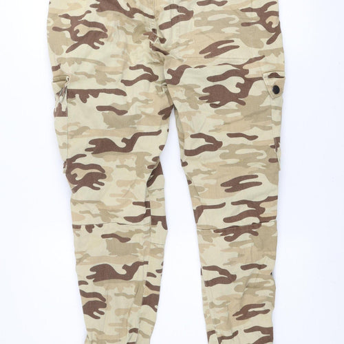 SIKSILK Men's Beige Camouflage Slim Tapered Jeans Size L