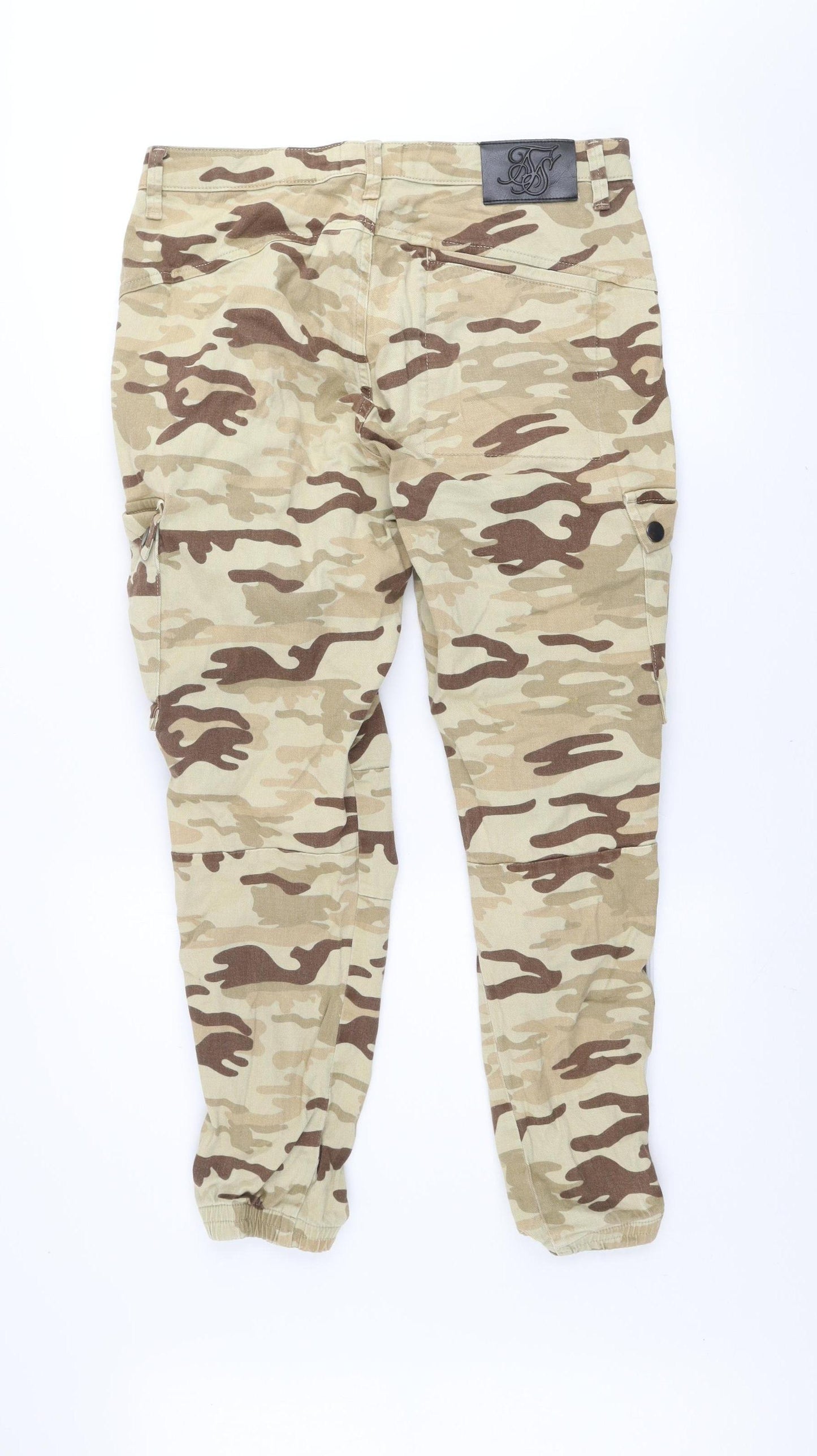 SIKSILK Men's Beige Camouflage Slim Tapered Jeans Size L
