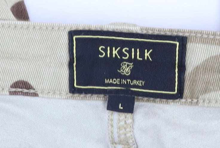 SIKSILK Men's Beige Camouflage Slim Tapered Jeans Size L