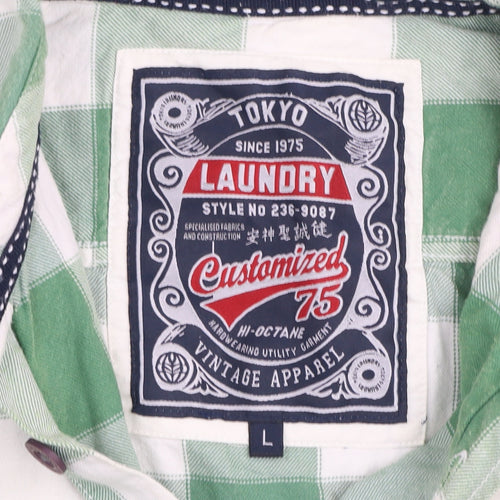 Tokyo Laundry Men's Green Checked Long Sleeve Cotton Shirt Size L