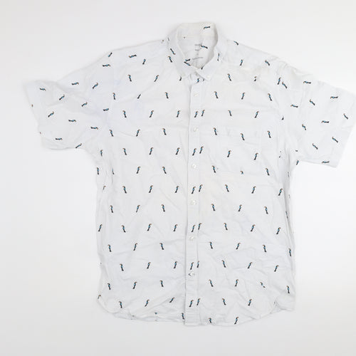 Dunnes Stores Men's White Toucan Print Short Sleeve Oxford Shirt XL