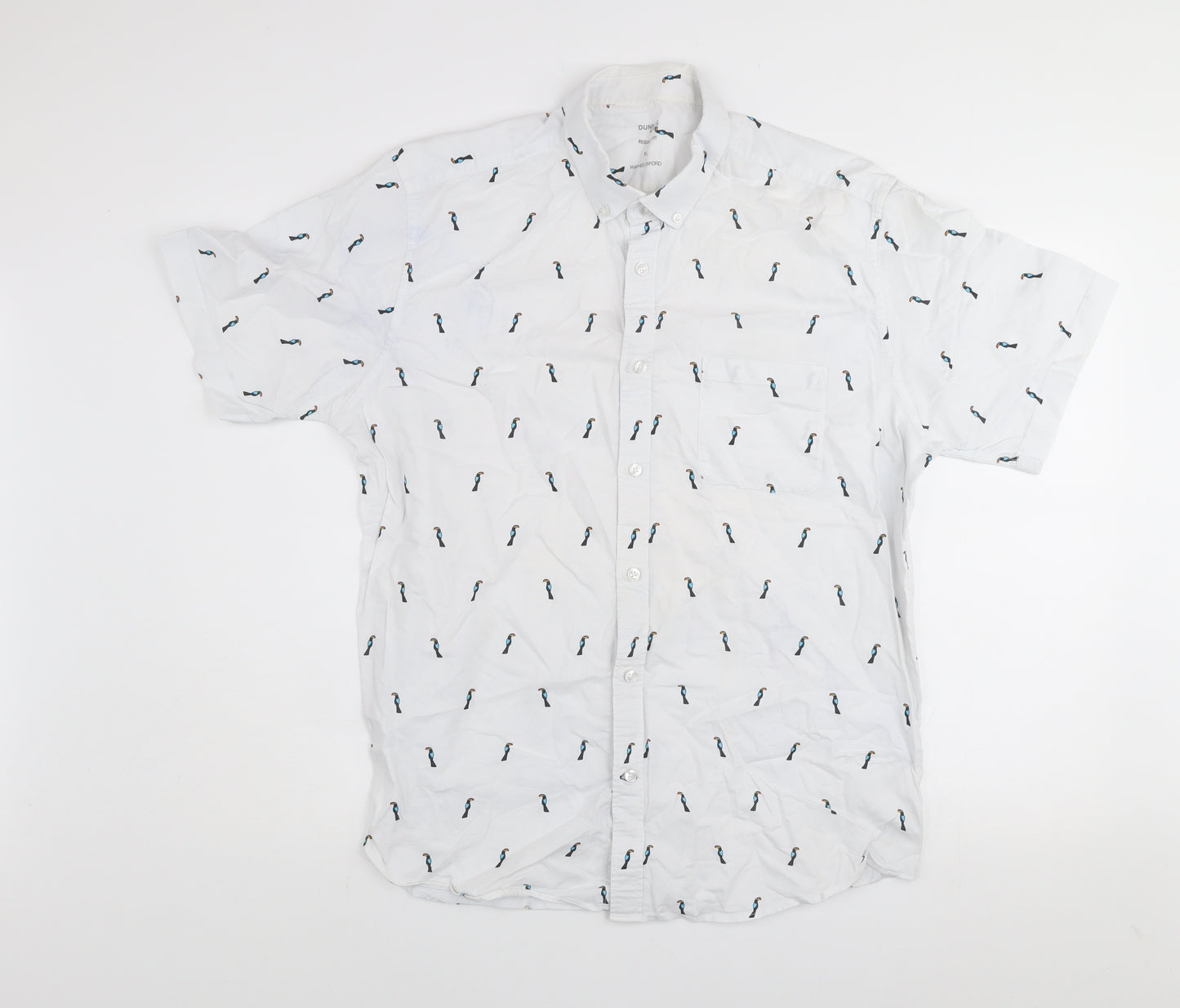Dunnes Stores Men's White Toucan Print Short Sleeve Oxford Shirt XL