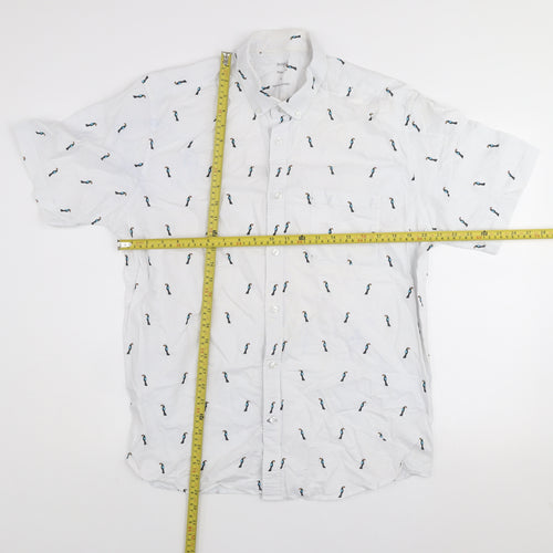 Dunnes Stores Men's White Toucan Print Short Sleeve Oxford Shirt XL