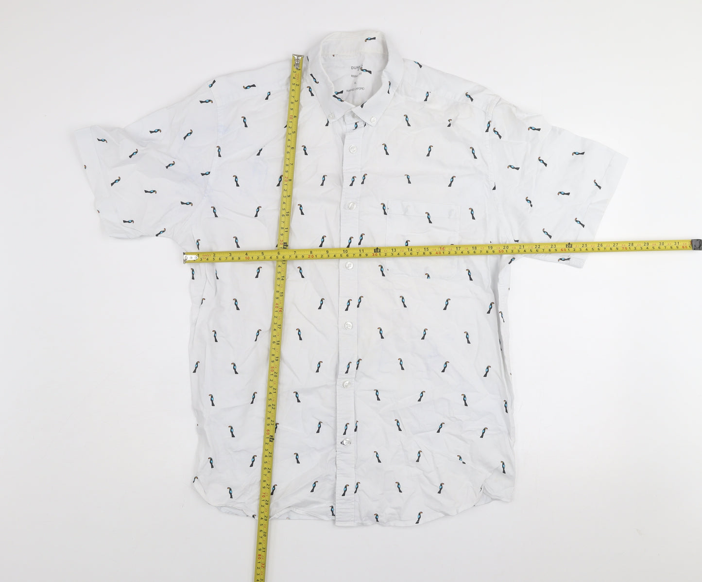 Dunnes Stores Men's White Toucan Print Short Sleeve Oxford Shirt XL