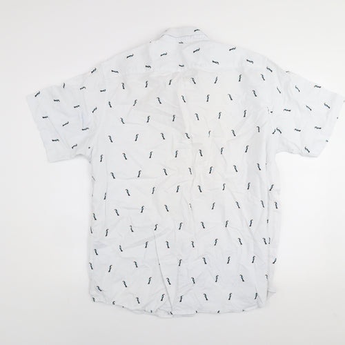 Dunnes Stores Men's White Toucan Print Short Sleeve Oxford Shirt XL