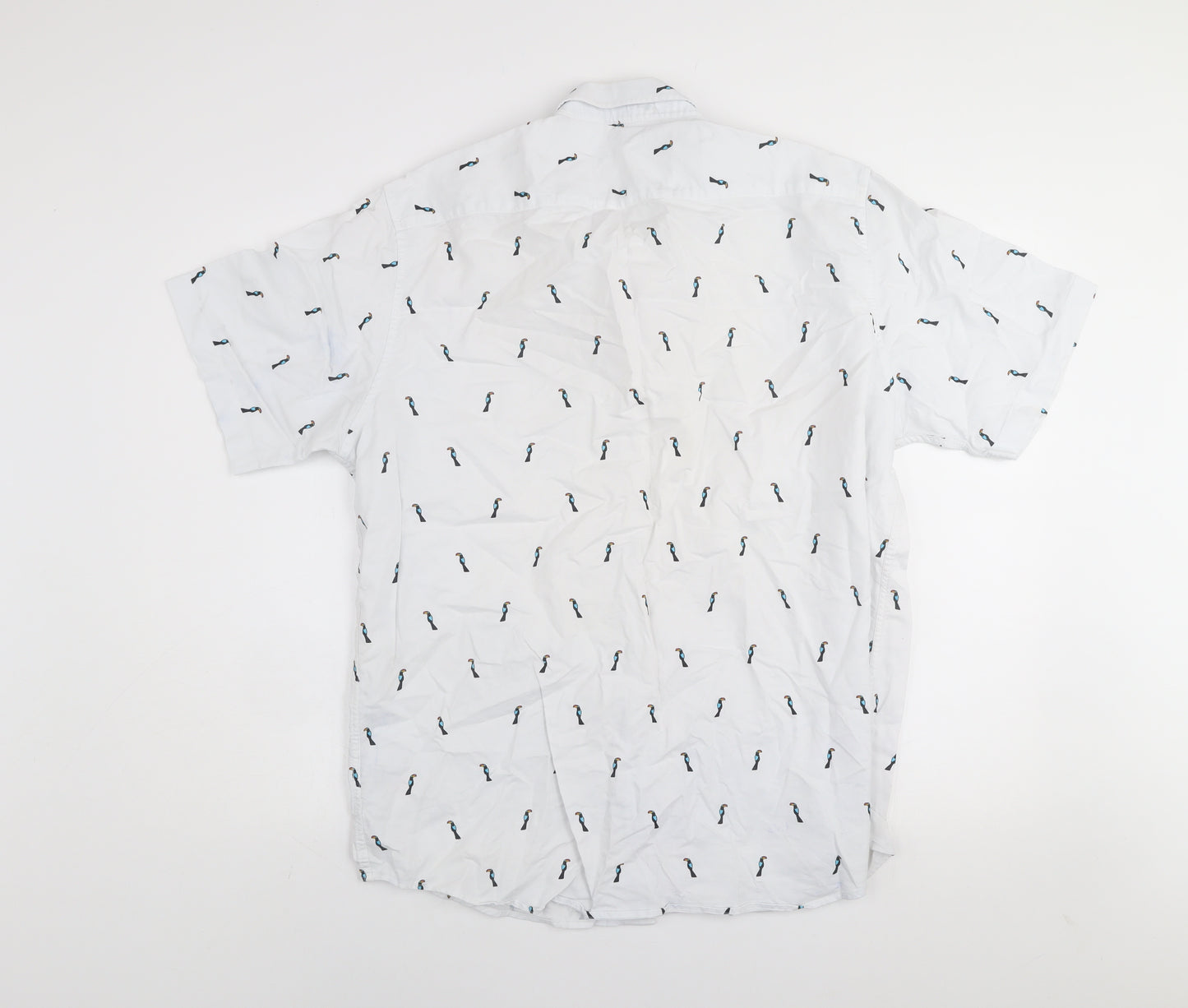 Dunnes Stores Men's White Toucan Print Short Sleeve Oxford Shirt XL