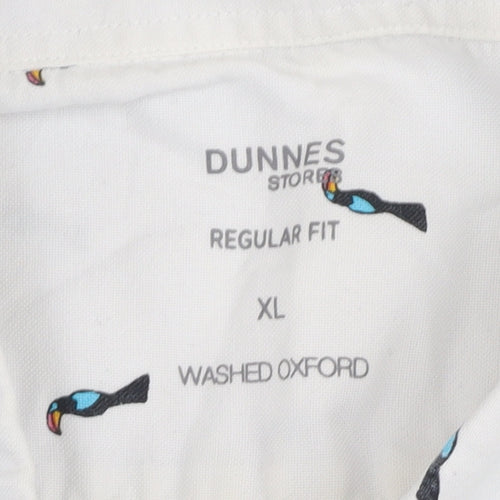 Dunnes Stores Men's White Toucan Print Short Sleeve Oxford Shirt XL