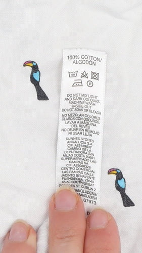Dunnes Stores Men's White Toucan Print Short Sleeve Oxford Shirt XL