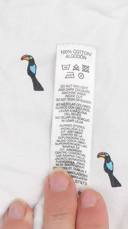 Dunnes Stores Men's White Toucan Print Short Sleeve Oxford Shirt XL