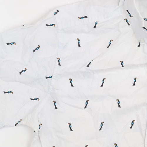 Dunnes Stores Men's White Toucan Print Short Sleeve Oxford Shirt XL