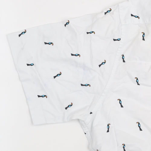 Dunnes Stores Men's White Toucan Print Short Sleeve Oxford Shirt XL
