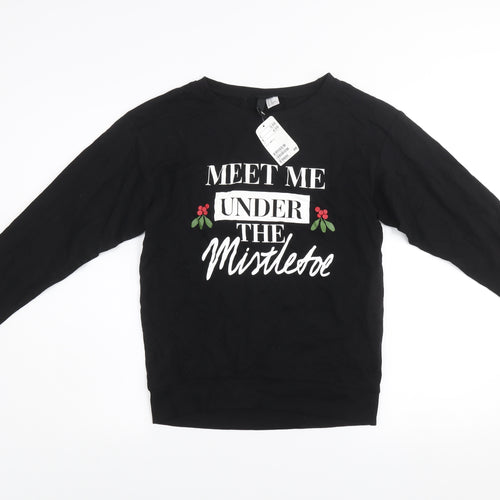 H&M Divided Womens Black Christmas Sweatshirt XS Cotton