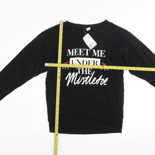 H&M Divided Womens Black Christmas Sweatshirt XS Cotton