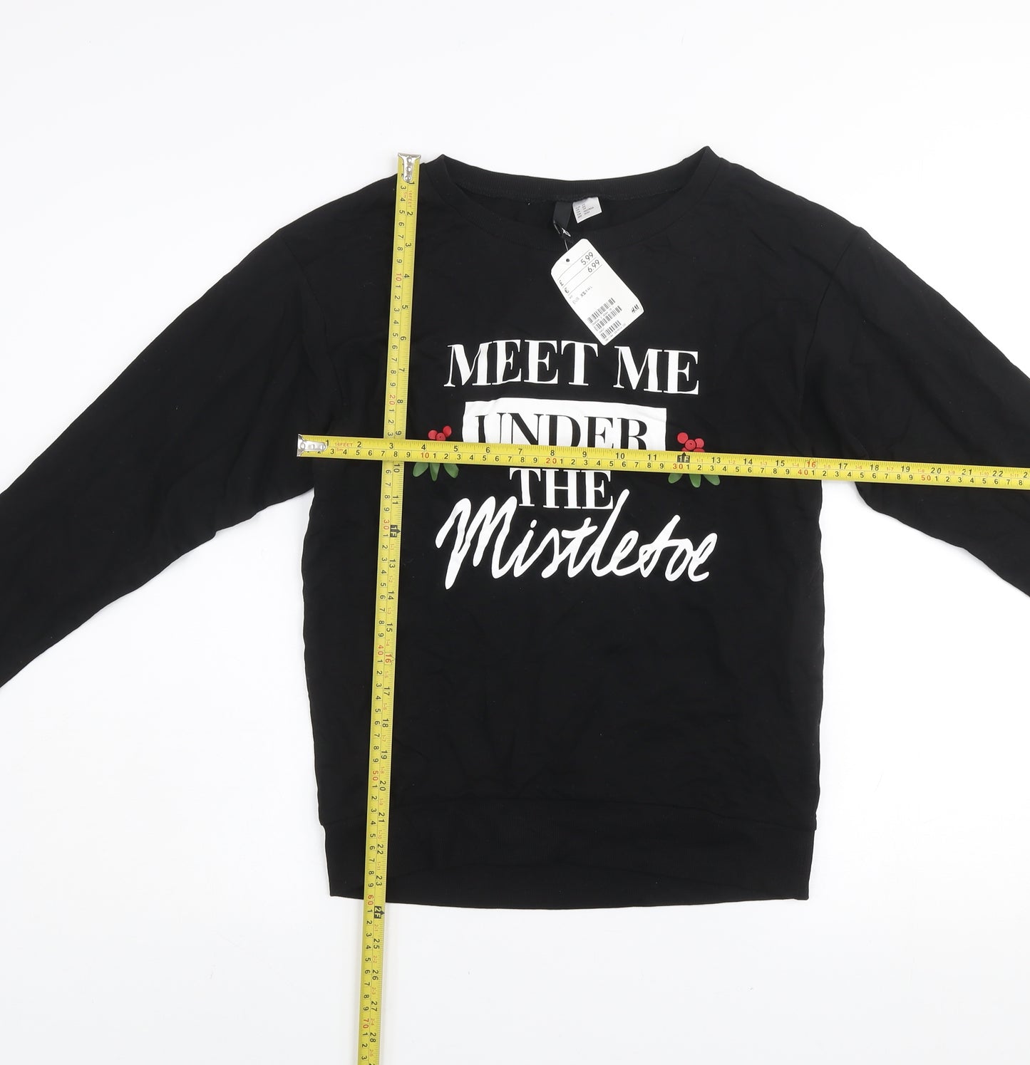 H&M Divided Womens Black Christmas Sweatshirt XS Cotton