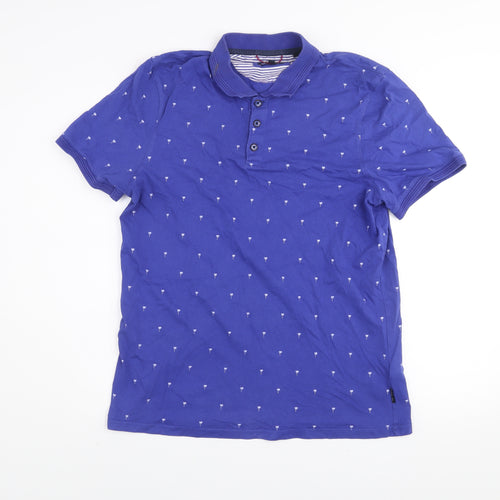 Ted Baker Men's Blue Palm Print Cotton Polo Shirt Size L