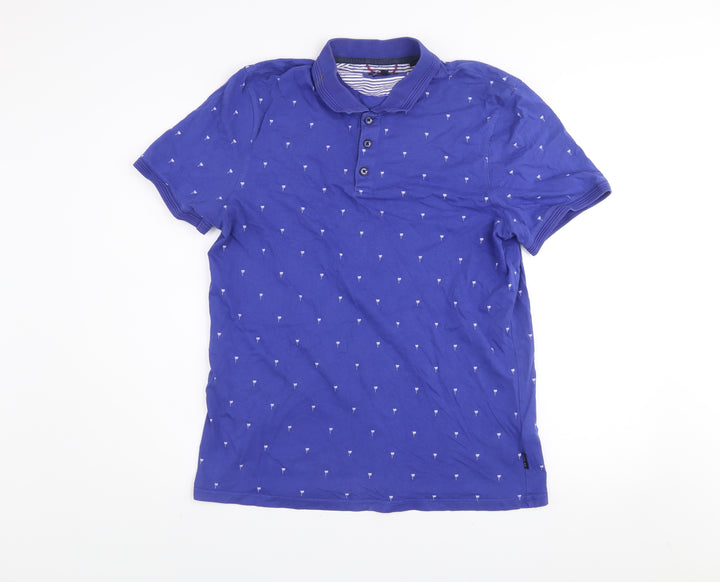 Ted Baker Men's Blue Palm Print Cotton Polo Shirt Size L