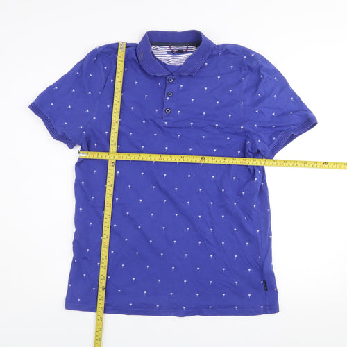Ted Baker Men's Blue Palm Print Cotton Polo Shirt Size L