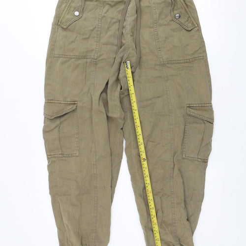 Primark Women Green Cargo Trousers Size 10-12 Lyocell Cotton