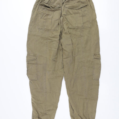 Primark Women Green Cargo Trousers Size 10-12 Lyocell Cotton