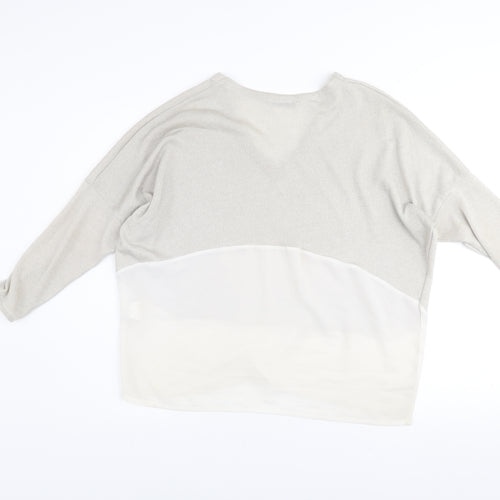 Zara Women Beige V-Neck Relaxed Knit Pullover Jumper Size M