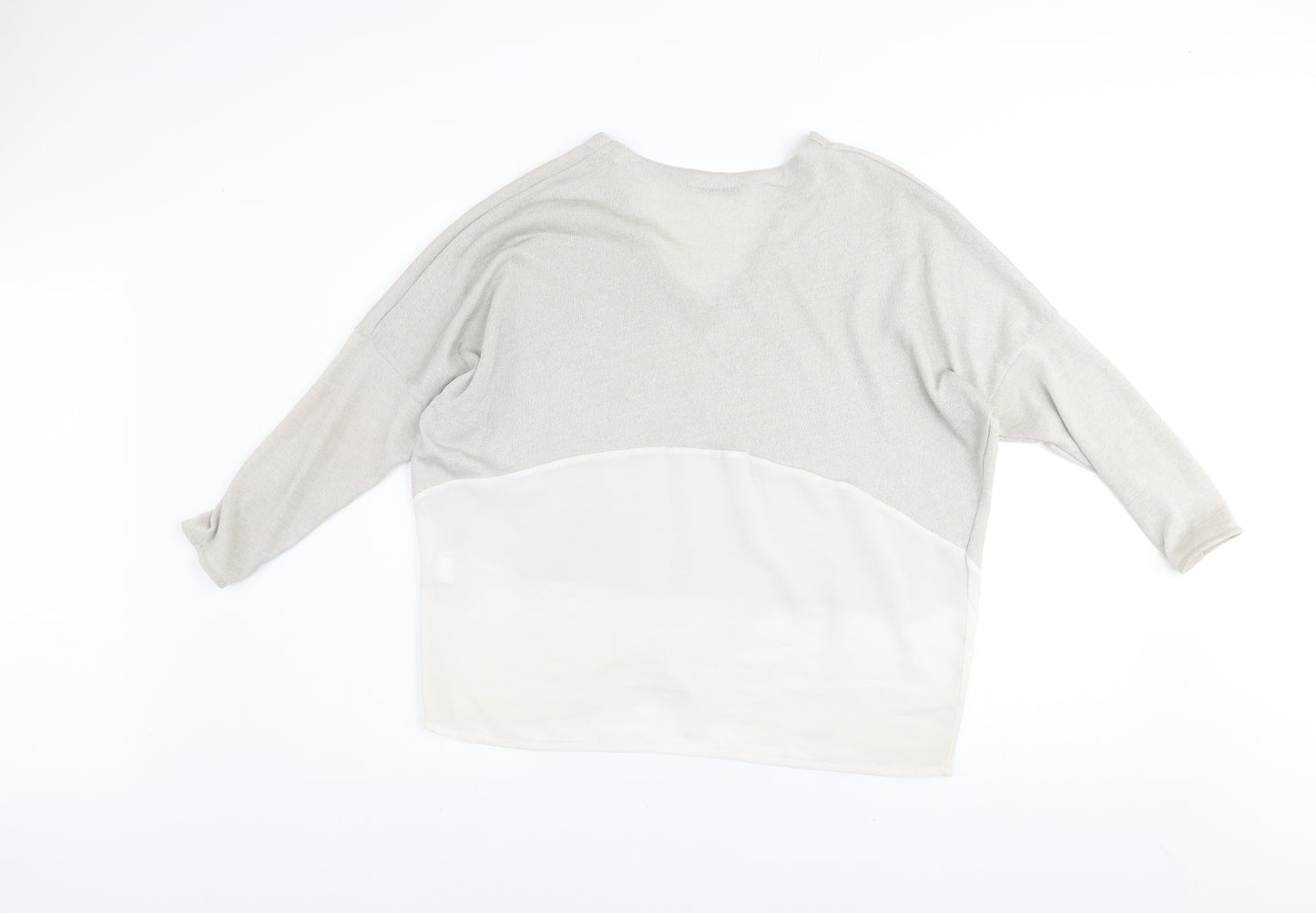 Zara Women Beige V-Neck Relaxed Knit Pullover Jumper Size M