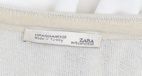 Zara Women Beige V-Neck Relaxed Knit Pullover Jumper Size M