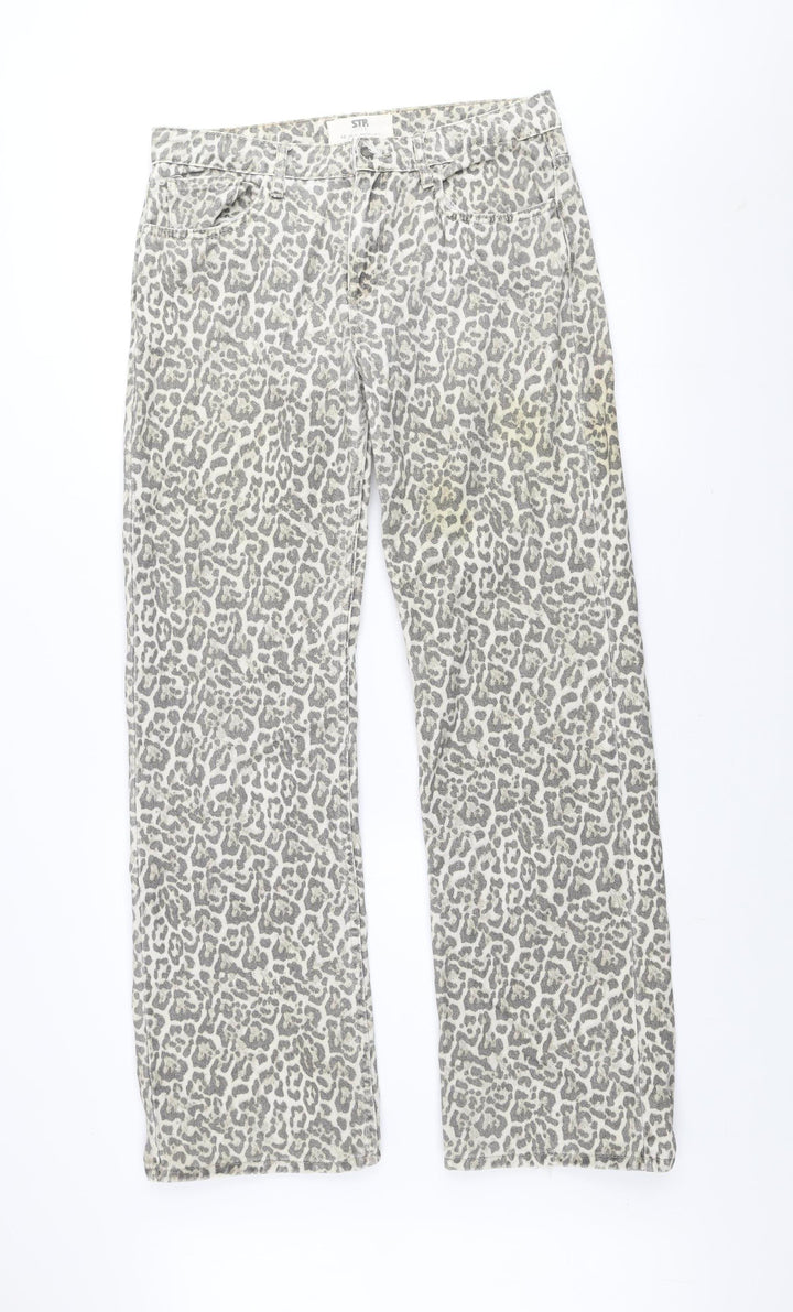 STR Teen Grey Animal Print Straight Jeans Size 14 Cotton