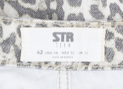 STR Teen Grey Animal Print Straight Jeans Size 14 Cotton