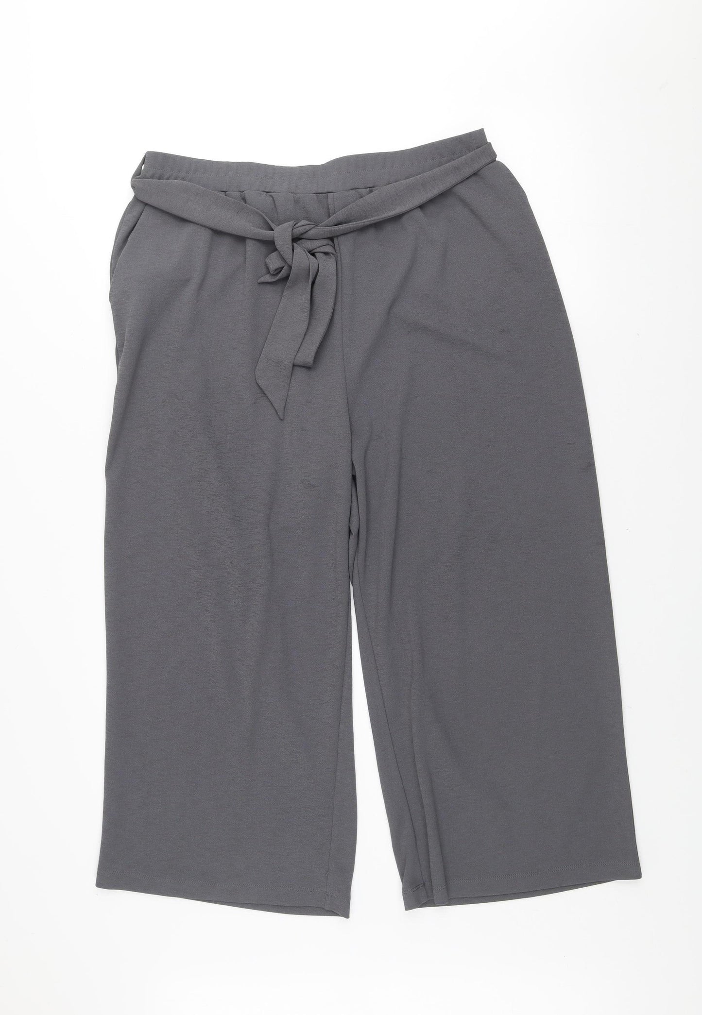 Gallery Women’s Grey Paperbag Wide-Leg Trousers Size L