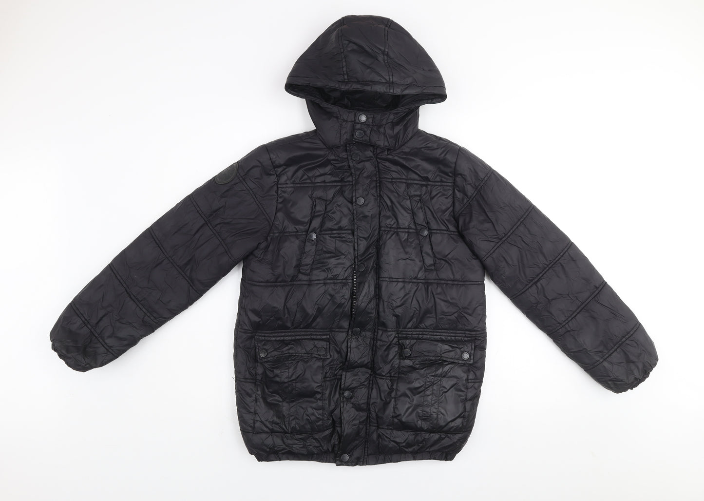 Firetrap Boys Black Hooded Puffer Jacket 11-12 Years Winter Coat