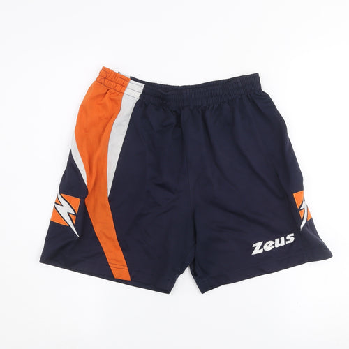 Zeus Men's Navy Orange Athletic Activewear Shorts Size S Moisture Wicking