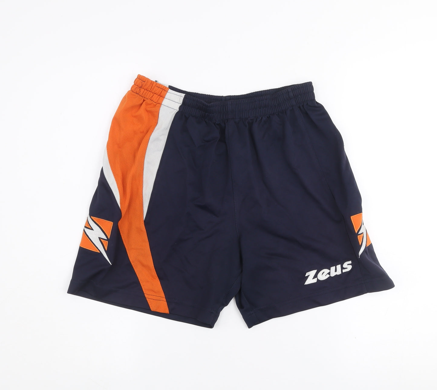 Zeus Men's Navy Orange Athletic Activewear Shorts Size S Moisture Wicking