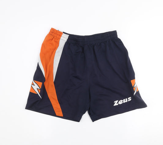 Zeus Men's Navy Orange Athletic Activewear Shorts Size S Moisture Wicking