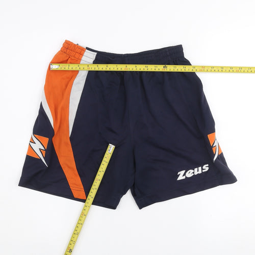 Zeus Men's Navy Orange Athletic Activewear Shorts Size S Moisture Wicking