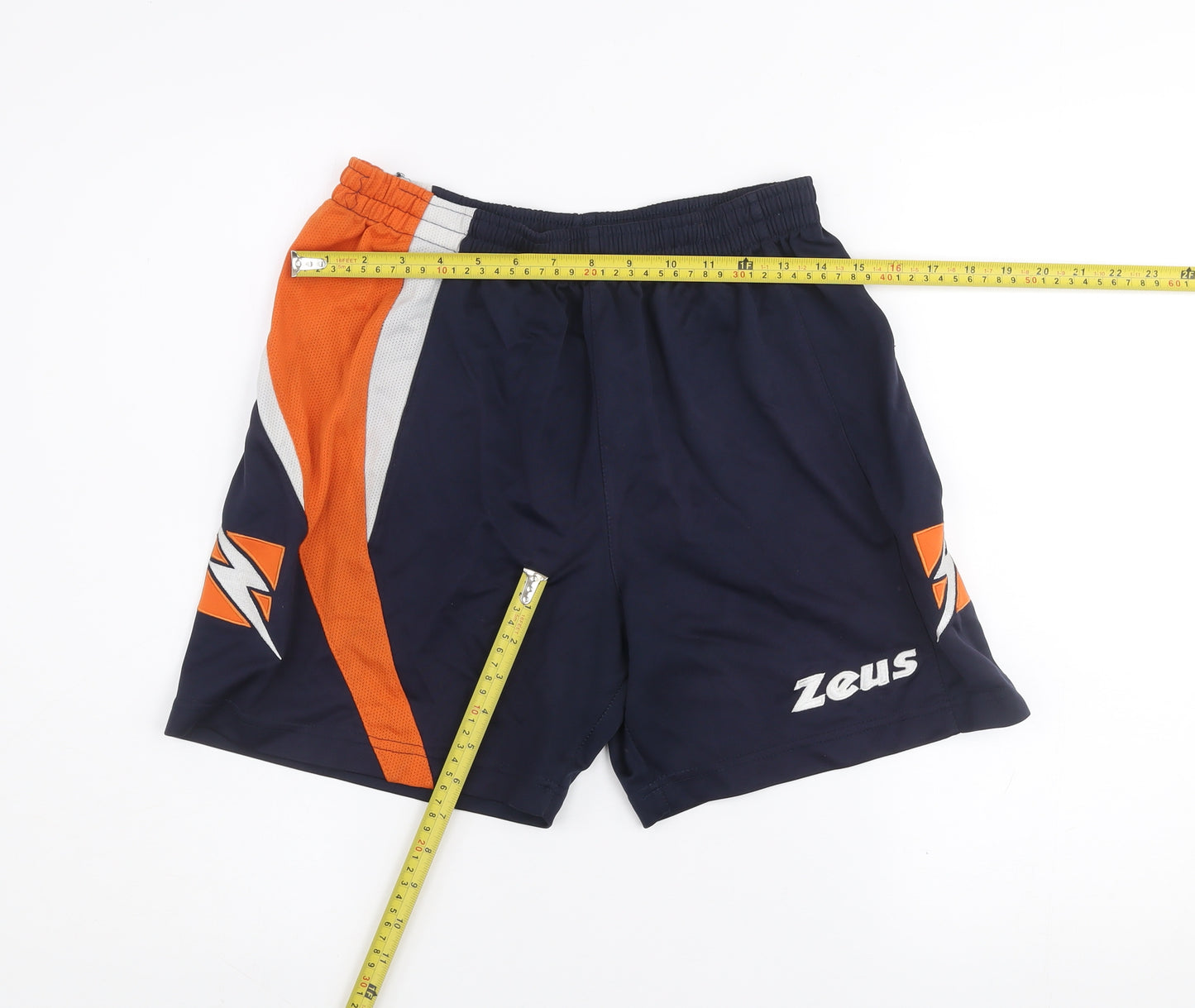 Zeus Men's Navy Orange Athletic Activewear Shorts Size S Moisture Wicking