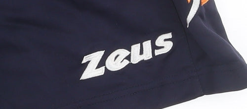 Zeus Men's Navy Orange Athletic Activewear Shorts Size S Moisture Wicking