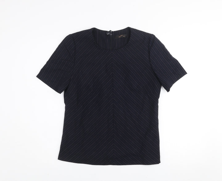 Next Women’s Black Pinstripe Short Sleeve Blouse Size 12