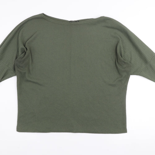 Boohoo Women’s Green Relaxed Waffle-Knit Jumper Size 14