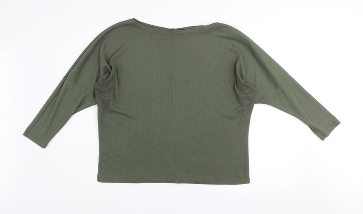 Boohoo Women’s Green Relaxed Waffle-Knit Jumper Size 14