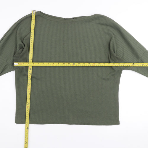 Boohoo Women’s Green Relaxed Waffle-Knit Jumper Size 14