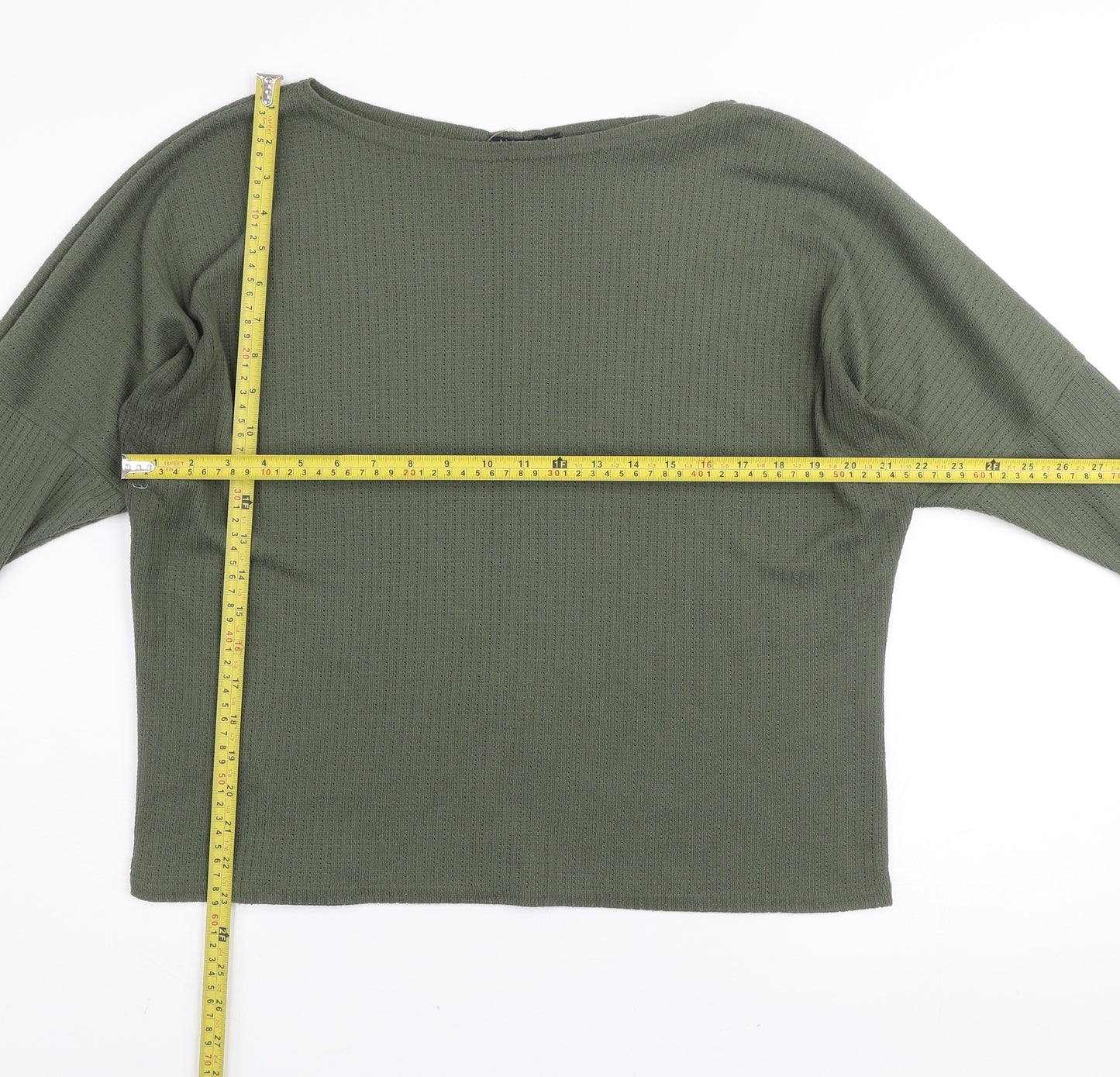 Boohoo Women’s Green Relaxed Waffle-Knit Jumper Size 14