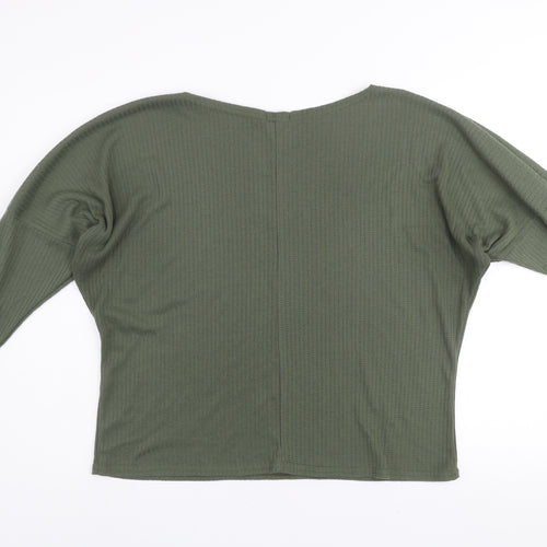 Boohoo Women’s Green Relaxed Waffle-Knit Jumper Size 14
