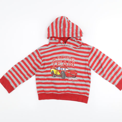 Dunnes Boys Red Grey Striped Cars Lightning McQueen Hoodie 3-4 Years