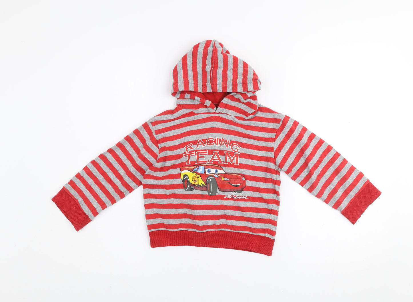 Dunnes Boys Red Grey Striped Cars Lightning McQueen Hoodie 3-4 Years
