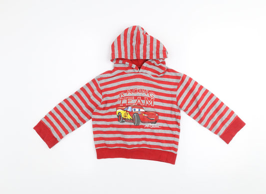 Dunnes Boys Red Grey Striped Cars Lightning McQueen Hoodie 3-4 Years