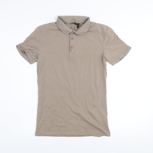 ASOS DESIGN Men’s Beige Polo Shirt M Slim Fit Stretch Cotton